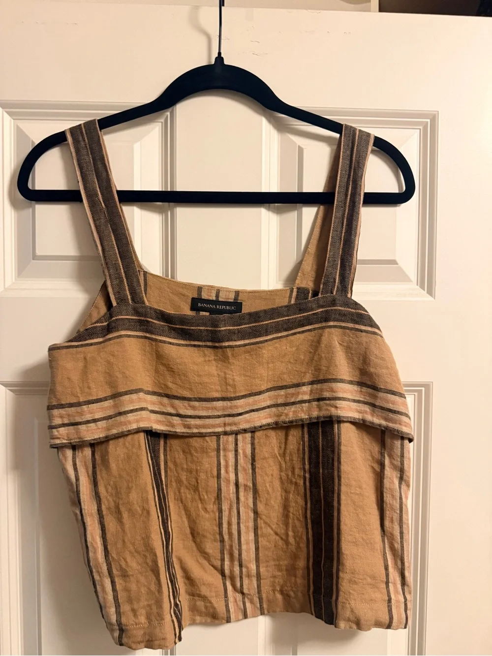 Banana Republic Mia Striped Tan and Brown Sleeveless Linen Short set